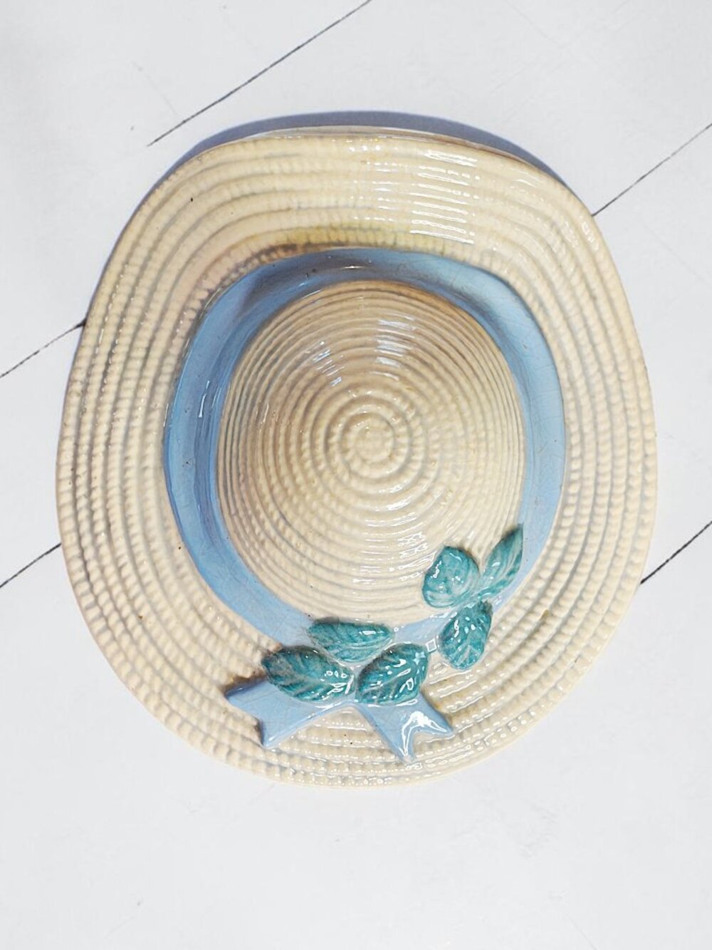 Vintage Ceramic Sun Hat Wall Pocket Vase, Home Decor, Cottagecore Wall Art